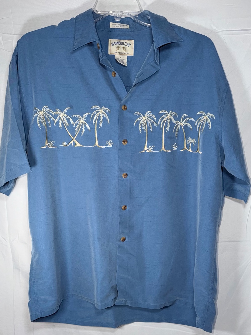 BAMBOO Cay Blue Palm-Trim Short-Sleeve Camp Shirt